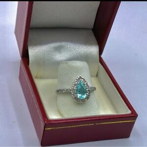 Teardrop Silver Ring with Paraíba Turmaline Gem- Certified - 0.8crt - Size 7